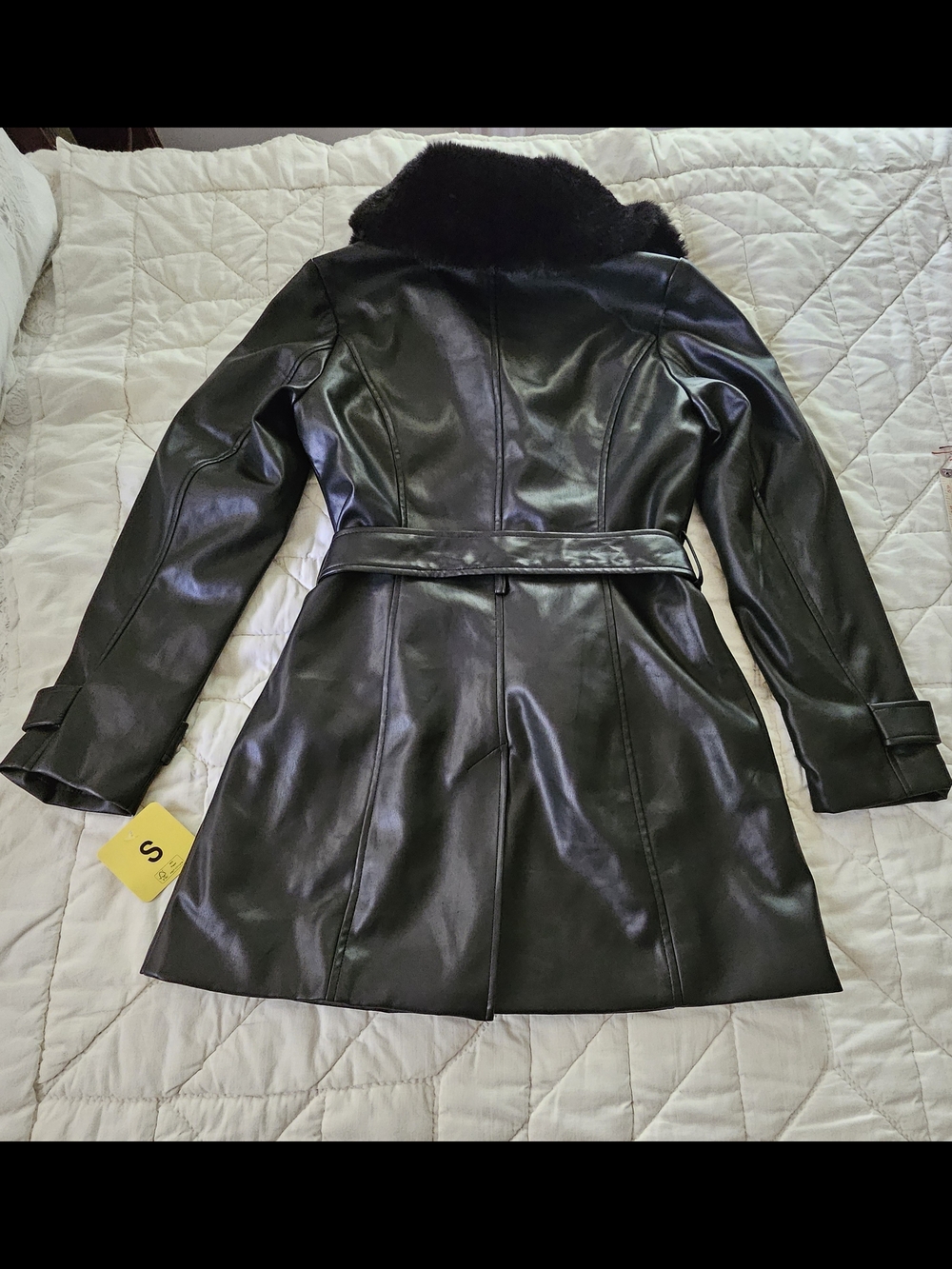 Vince Camuto- Black - Faux Leather Trench Coat - Size Small - Picture 3 of 12